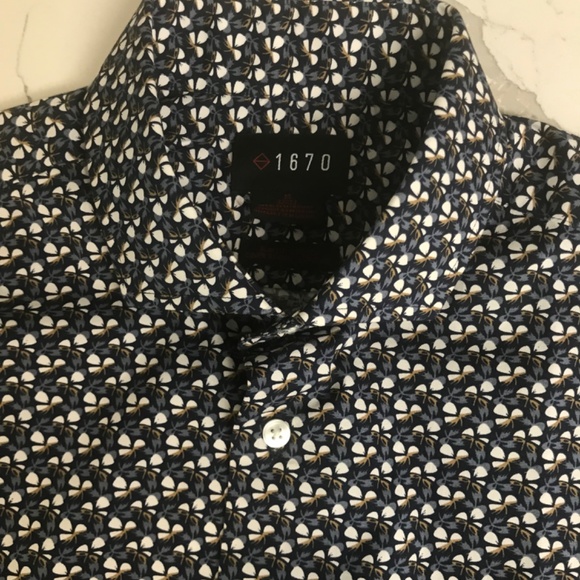 Men’s 1670 Dress Shirt US 15 Long Sleeve 32/33 Slim Fit Navy Pattern - Picture 7 of 9